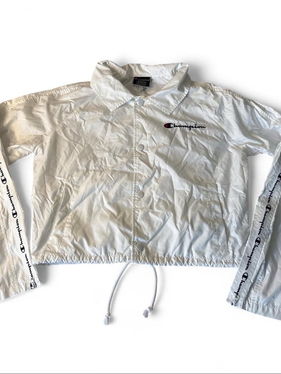 Champion Jackets & Blazers - Champion White Windbreaker Coach Jacket with Script Logo